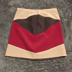 Annex Women’s Colorblock Straight Pencil Skirt Beige/Red/Brown Size 14 Lined